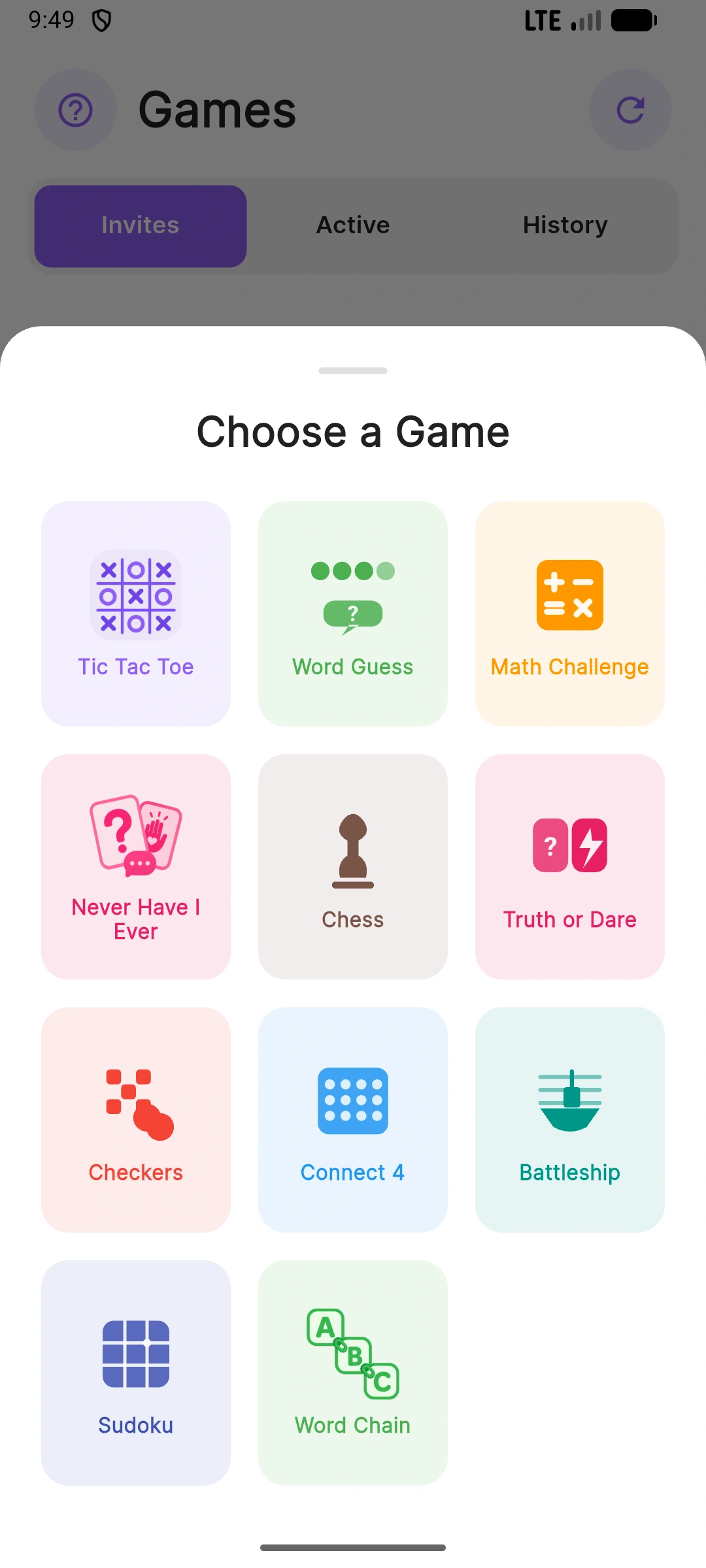 MaskedTalk chat games screen